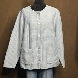Pure Jill Indigo Jacket Womens XL Light Blue Striped 100% Cotton Snap Front Pock